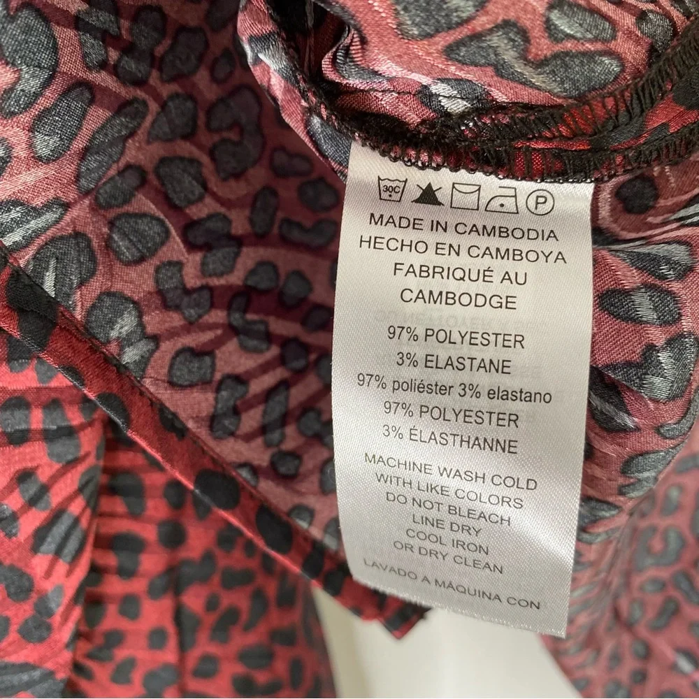 MICHAEL Michael Kors Wine Black Animal Print Pleated Blouse Long Puff Sleeve NWT - Picture 9 of 9